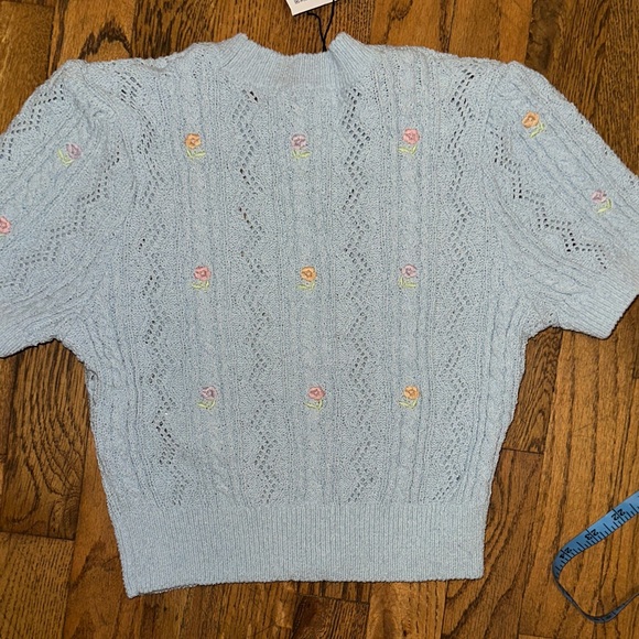 Zara Pastel Blue Knit Top with Floral Accents - Picture 10 of 11